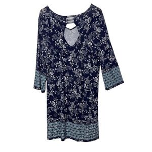 NWT Skies are Blue Navy Floral Dress Womens Size XXL Stretch Spring Casual